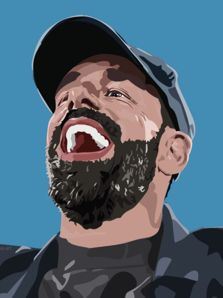 Digitaal artwork van Ruud van Nistelrooy die juicht met PSV-supporters na de bekerwinst op Ajax in 2023