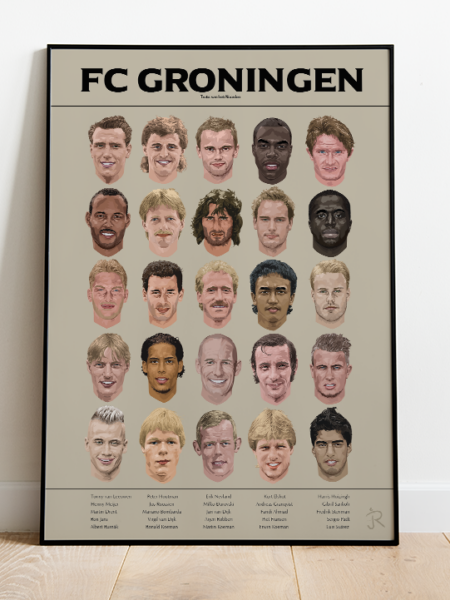 FC Groningen Legends poster met 25 digitaal getekende gezichten van clubhelden
