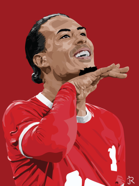 Virgil van Dijk poster van het vieren van zijn goal in de finale van de Carabao Cup tegen Chelsea in 2024